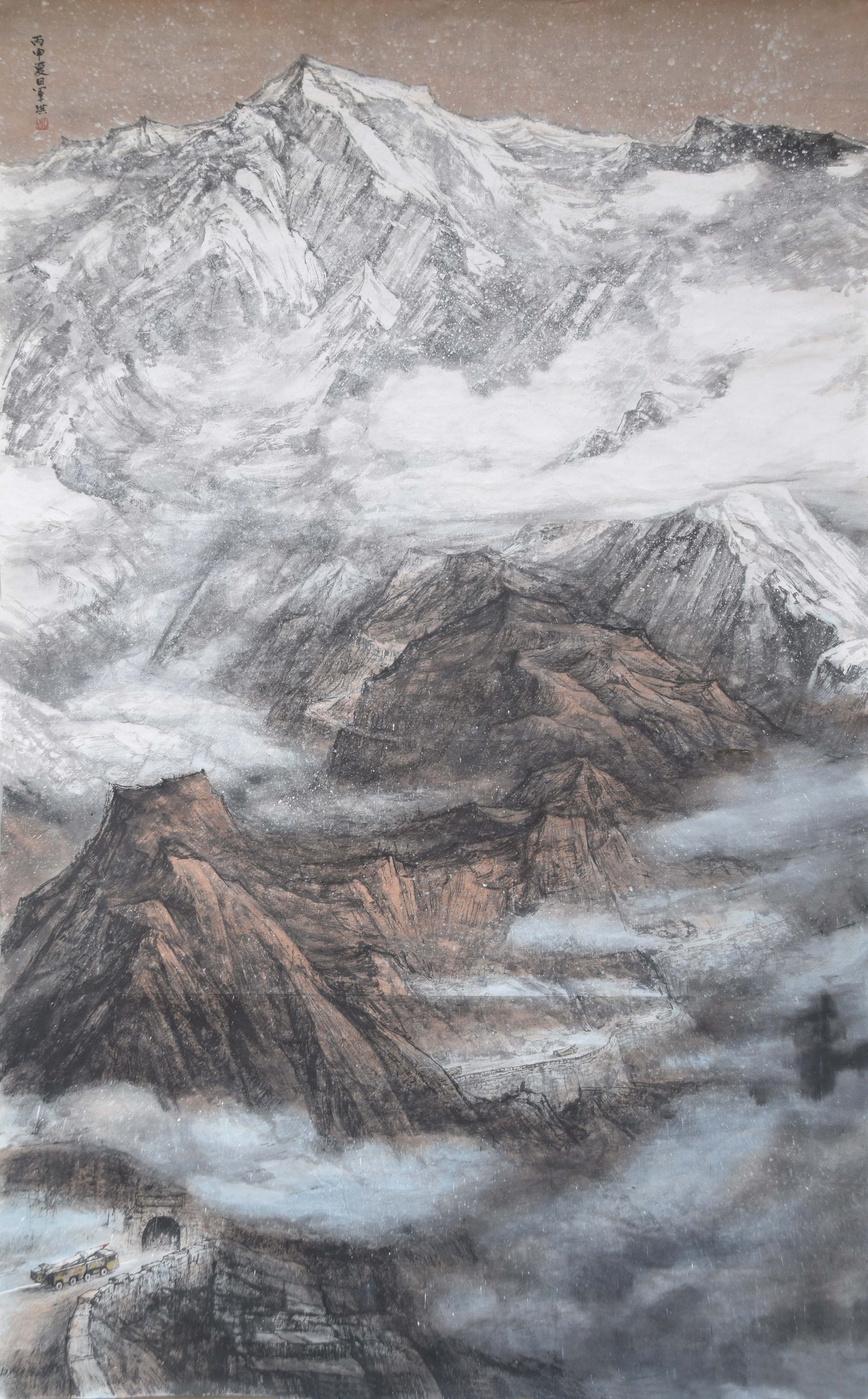 风雪穿越（中国画、240X150cm、2016年，作者：陈军琪）.jpg