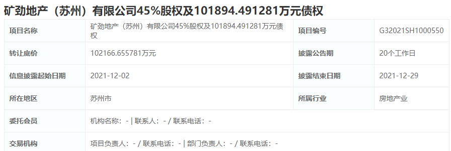 五矿集团拟以10.22亿元转让苏州矿劲地产45%股权及10.19亿元债权_中国网地产